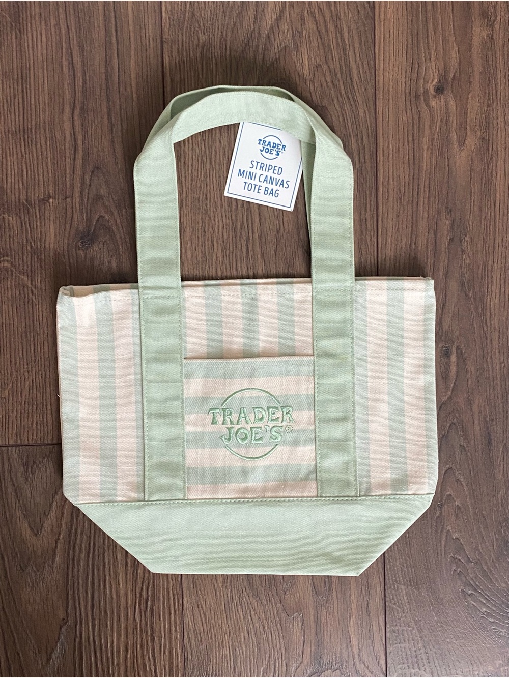 Trader Joe's Striped Mini Tote in Light Green and Cream